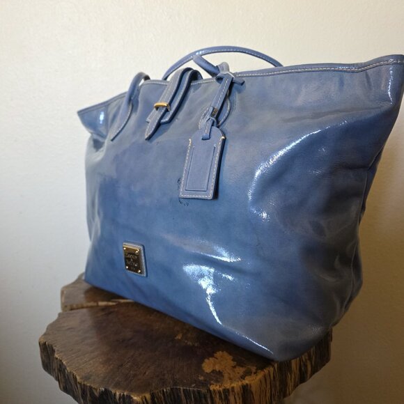 Dooney & Bourke Cindy Patent Leather Tote Bag Blue Large Shoulder Purse - Picture 14 of 16